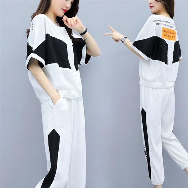 

2021 plus size summer 2 piece set patchwork women tracksuit outfit sportswear co ord set loose and pants suits, Gray