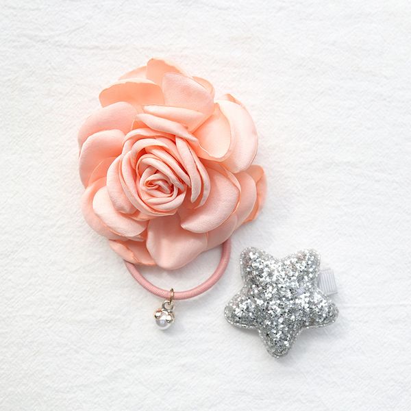 

2021 new children flower headband girl baby fairy flower hairbands + bling sequin star hair pin 2 pieces set kids hair accessory c6831, Slivery;white