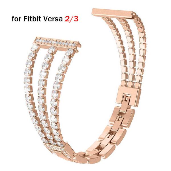 Pulseira de ouro rosa para Fitbit Versa 2/3 / Lite Band Mulher Substituição para Fitbit Sense Pulseira Bling Fitbit Sense Correa Luxo H0915