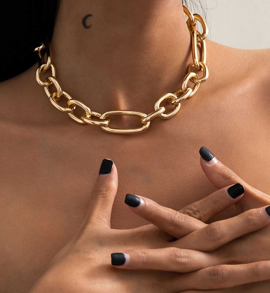 

simple single layer punk aluminum chain necklace for women, Silver