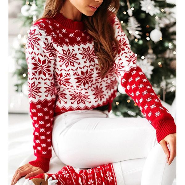 

women's sweaters 2021 women fashion christmas sweater knitted printed long sleeve round neck xmas party loose, White;black