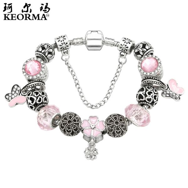 

souvenirs hand catenary jewelry bracelet diy beaded pink oil dripping butterfly girl's heart