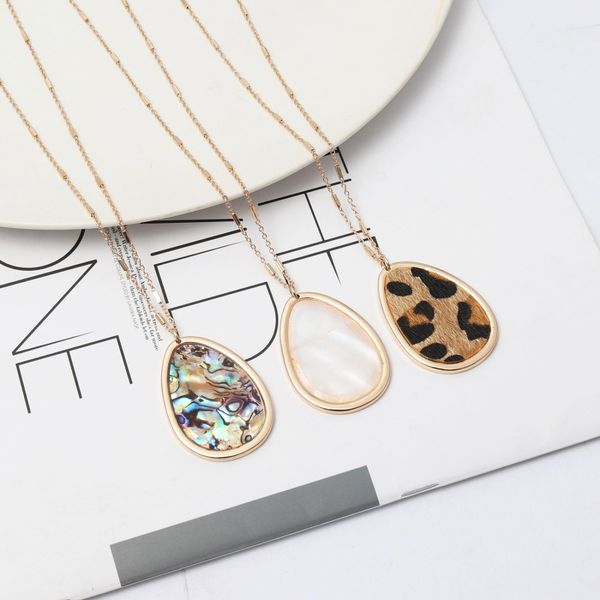 

modern ladies trendy jewelry abalone shell leopard print pendant necklace, Silver