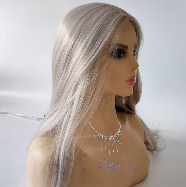 

u-shaped 4503 gray long straight hair fashion small lace headgear chemical fiber high temperature silk granny grays wig, Black;brown