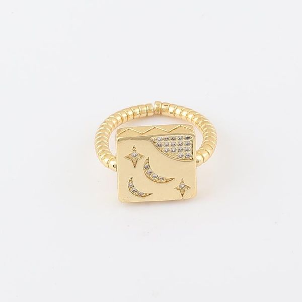 

cluster rings ladies adjustable ring square star moon zircon luxurious gold-plated micro wedding party daily fashion accessories, Golden;silver