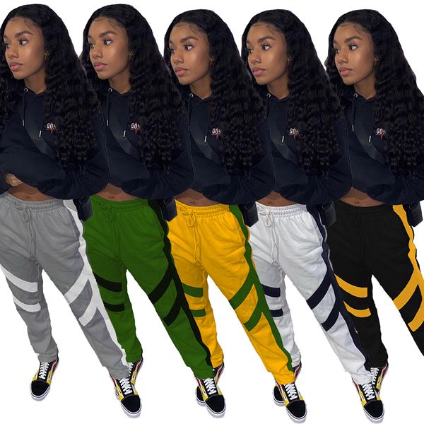 

2021 new solid color stripe joint drawstring lace-up sweatpants women winter sports casual joggers trousers pencil pants 1u4s, Black;white
