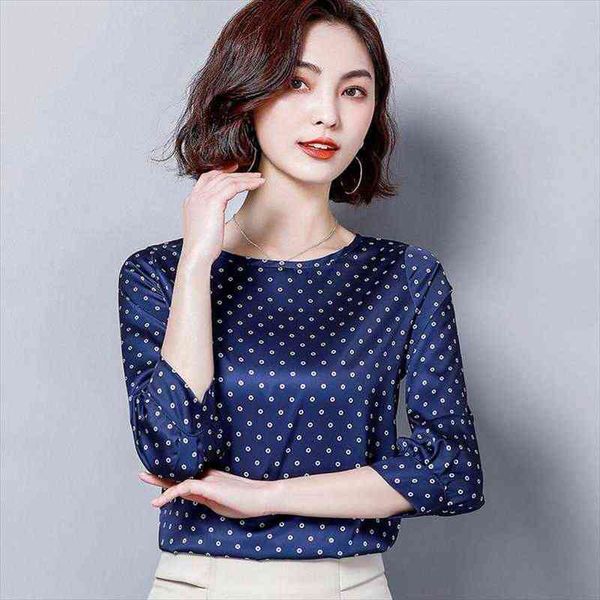 

korean silk satin dot print women blouses blusas femininas elegante, White
