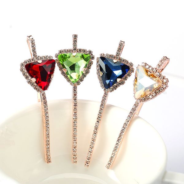 

factory wholesale triangular crystal glass ruilifeng jewelry hairpin long rhinestone edge word clip hea/rtsch/rome