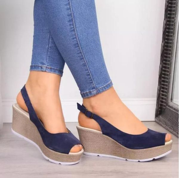 

sandals rome casual women wedges pumps ankle buckle open toe fish mouth med summer shoes fashion, Black