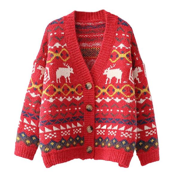 

women's sweaters sweater pullover christmas deer printing button v-neck long sleeve knitted coat autumn chaqueta femenina, White;black