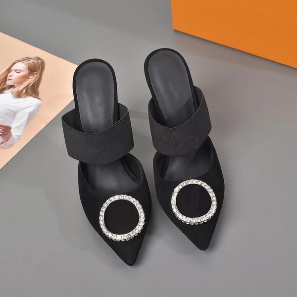 

new high heels sandals middle heel women designer dress shoes dress shoes summer pointed sandals l01, Black