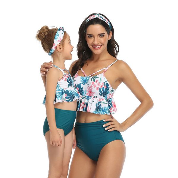 

swimsuit family matching bikini mom & daughter matching swim outfit women kid swimwear tankini two piece bathing suit 2020, Black