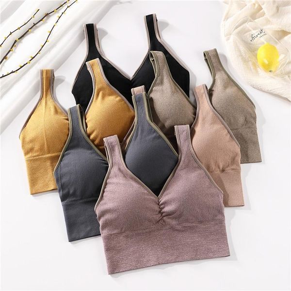 

camisoles & tanks finetoo deep v cotton bralette for women comfort underwear wireless lingerie soft comfortable brassiere lady int, Black;white