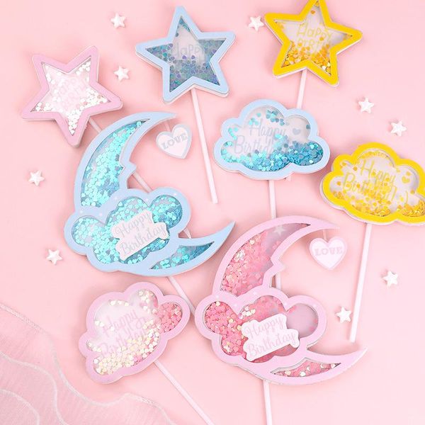 

other festive & party supplies baking cake decoration sequins moon stars clouds birthday baby shower flags dessert
