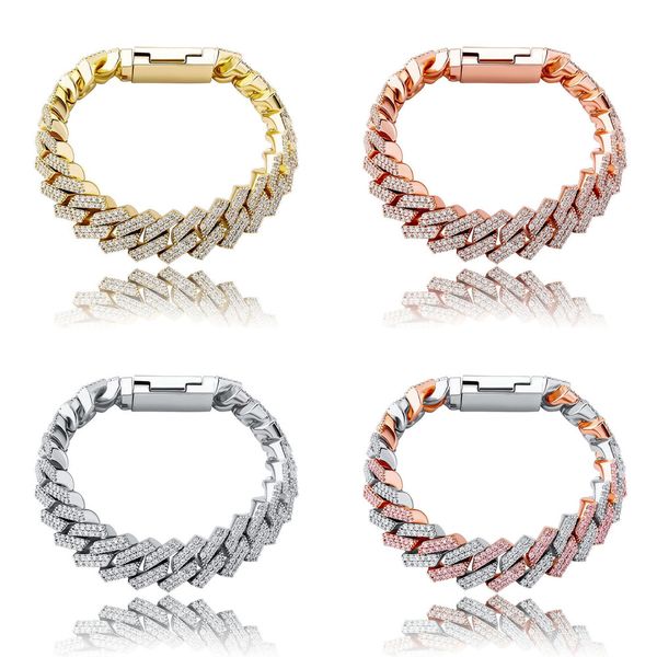 

rillz 14mm bracelet iced out micro pave cubic zirconia cuban chain bracelet hip hop jewelry gift for party y1130, Black