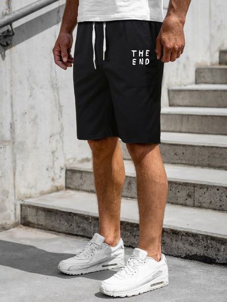 

men letter graphic drawstring waist shorts z1py#, Black