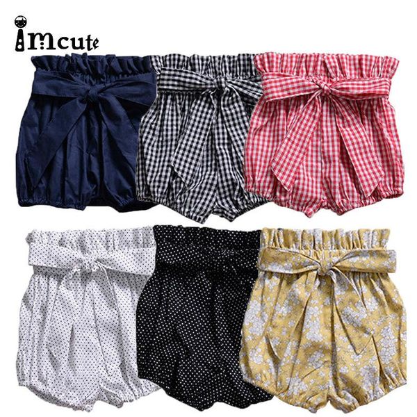 

imcute 2pcs/lot toddler baby girls boys summer casual shorts elastic high waist solid plaid floral print pp pants outfit 6m-4y, Black
