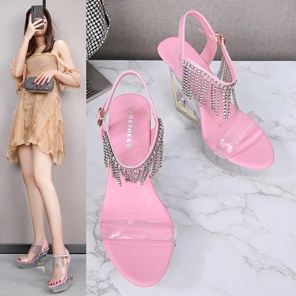 

women shoes thick heel platform step sandals sandals women summer 2021 new high-heeled all-match, Black