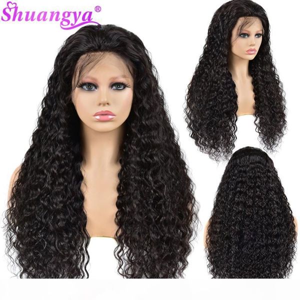 

100% human hair wigs for women peruvian water wave pre-plucked lace frontal wig 180% density with baby hair shuangya remy wigs, Black;brown