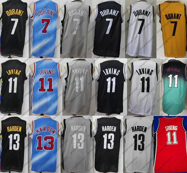 

7 kevin durant jerseys 13 james harden 11 kyrie irving city earned edition black white blue man basketball jersey good quality sponor top, Black;red