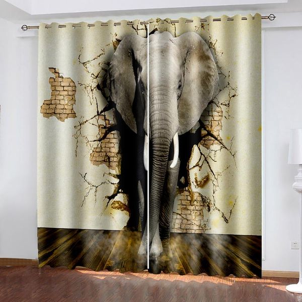 

curtain & drapes custom fabric brick hole elephant po printing blackout 3d curtains for living room bedding el