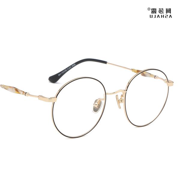 

asalu round eyeglass women's metal art flat fashion spectacle frame can be equipped with myopia lens, White;black