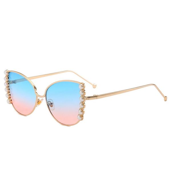 

pwws luxury-women cat brand vintage sunglass shades sunglasses gold metal sun glasses eyewear ladies fashion pearl frame eye designer l gdue, White;black