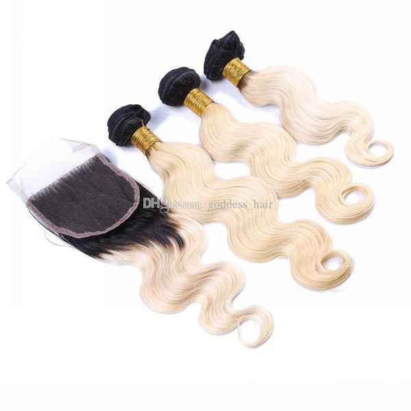 

ombre color #1b 613 hair extensions with lace closure body wave hair weaves with lace closure unprocessed hair extensions, Black