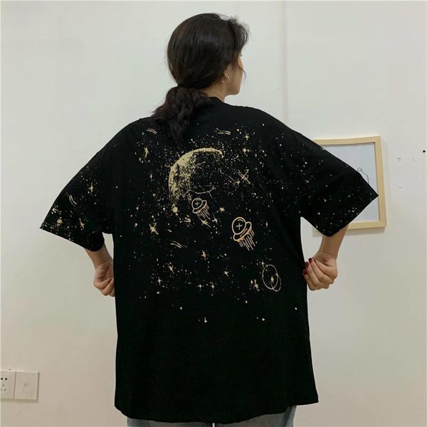 

women's t-shirt black starry sky t shirt women harajuku hip hop t-shirts female casual half sleeve fashion japan loose, White