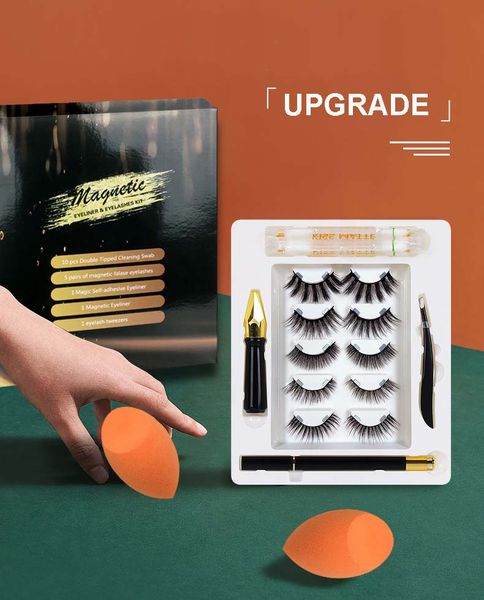 

new arrival upgrade magnetic eyeliner & eyelashes kit thick natural long 5 pairs fake lashes set with magnet eyeliner +tweezer drop shipping