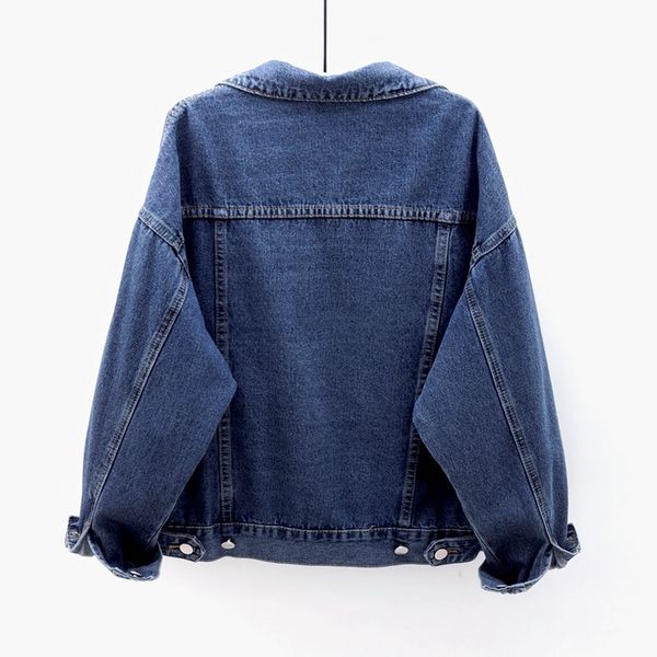 

navy blue women outerwear long sleeve jeans jacket spring autumn new vintage big size loose short denim coat female yhxy, Black;brown