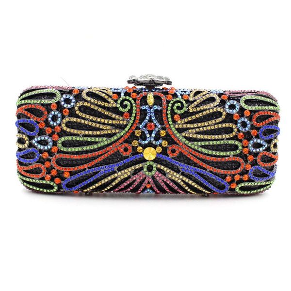 

xiyuan hollow out multicolored crystal women evening clutch bag yellow rhinestone ladies chain messenger handbag female prom bag