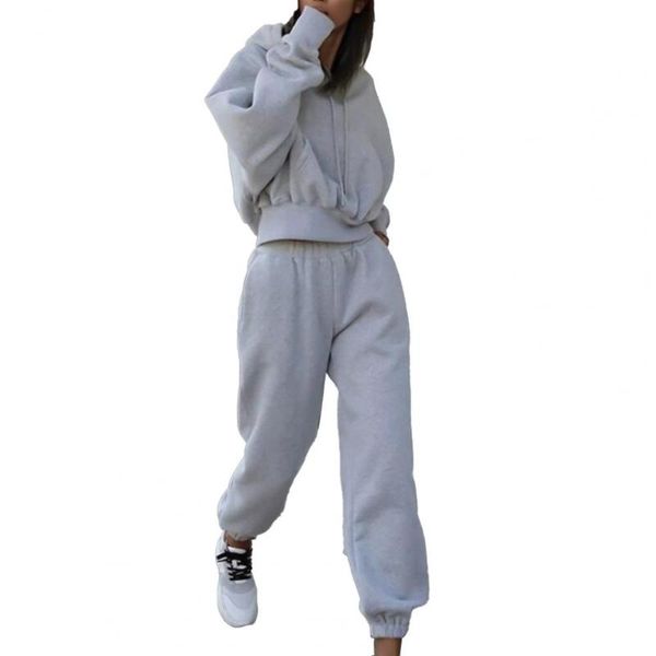 

women's two piece pants loose sweatshirt women pant sets long sleeve tracksuit solid color pocket hoodie outfit suit for autumn winter, White