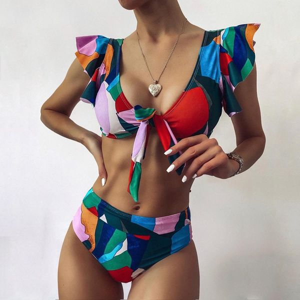 

two-piece suits women multicolor bikini swimwear brazilian push up ruffles sets swimsuit female geometric print bathing suit biquini
