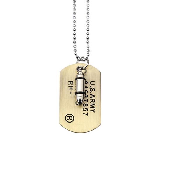 

men army charm dog tags single embossed chain pendant necklace, Silver