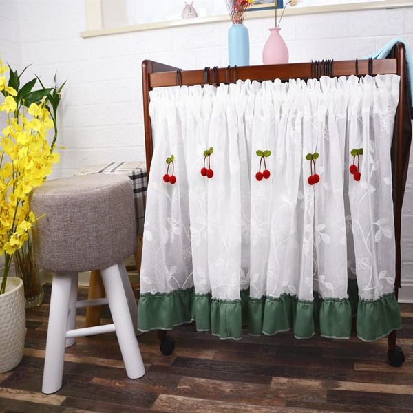 

american country embroidered floral half curtain cute cherry deco kitchen valance curtain dustproof voile