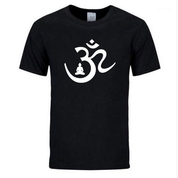 

men's t-shirts man summer funny brand tees om symbol buddha meditation buddhism print t shirt men casual short sleeve tee, White;black