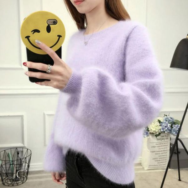 

women's sweaters women real mink cashmere sweater keep warm lantern sleeve customize colors lady natural pullovers tbsr748, White;black