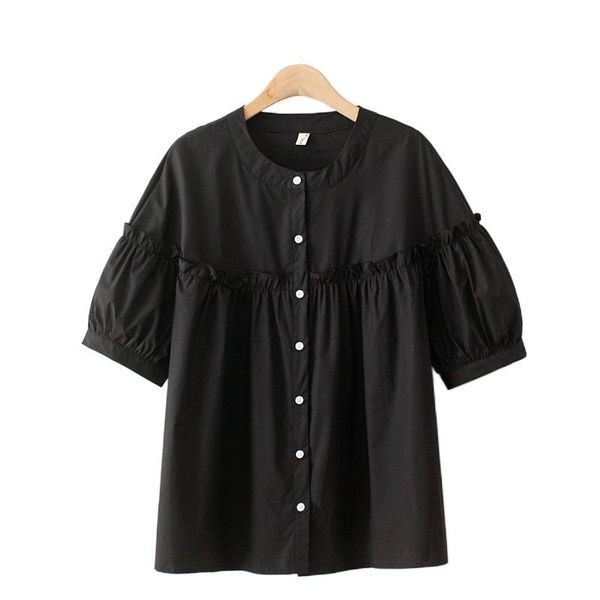 

women's blouses & shirts plus size full cotton summer blouse short sleeve white black simple officewear a-line blusas