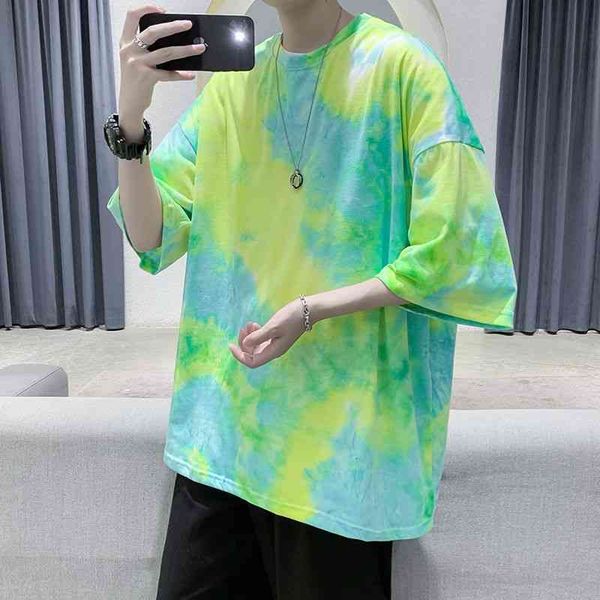 

men's t-shirts summer cotton short-sleeved t-shirt fashion casual t shirt men streetwear korean loose hip-hop tie-dye tshirt mens, White;black