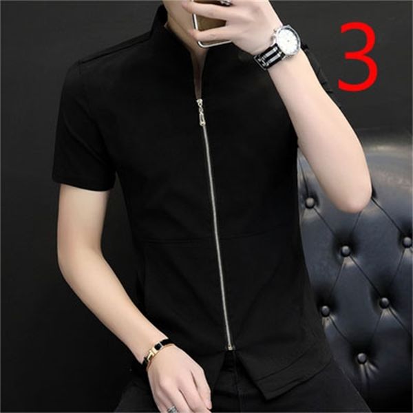 

Summer 2021 New Trend Fashion Lapel Half Sleeve Slim Shirt N1EP, White;black