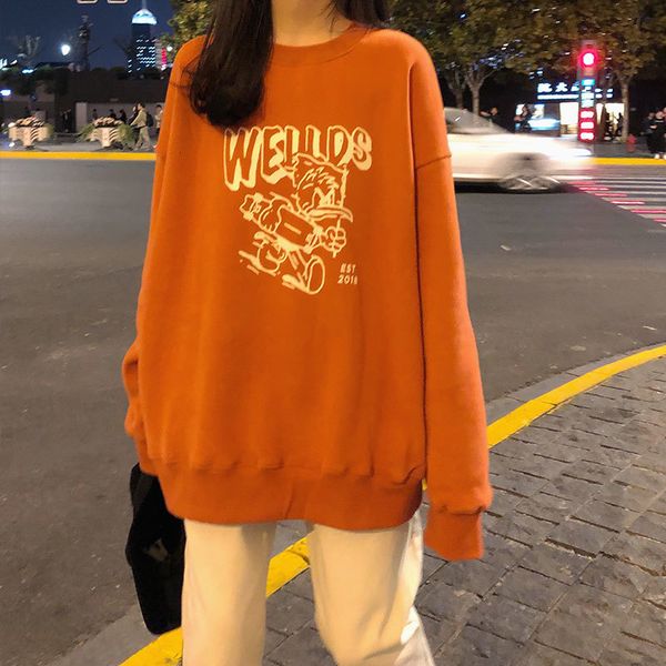 

2021 new autumn and winter korean style cartoon print women sweatshirts long sleeve thick sweatshirt womens pullovers ( x1551) m695, Black