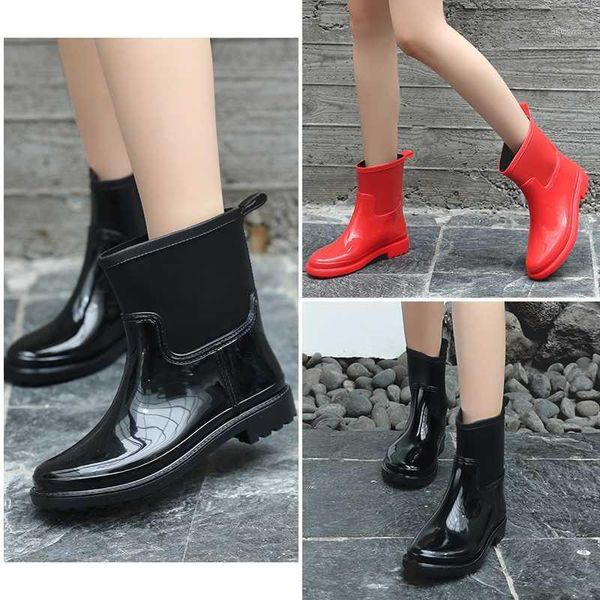 

boots shoes woman women rain pvc womens waterproof ladies ankle short attached handle1, Black