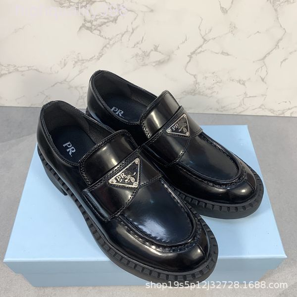 

dress shoes p family thick soled small leather shoes heighten lefu triangle british style heel ins, Black