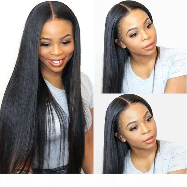 

glueless transparent brazilian straight frontal wigs 180 density straight lace front human hair wigs t part, Black;brown