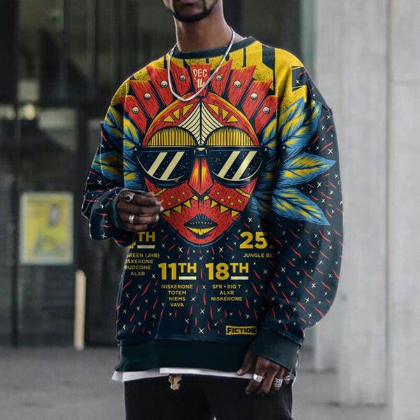 

men's hoodies & sweatshirts men oversized vintage long sleeve shirts 2021 street summer 3d african print fashion harajuku o neck sweats, Black