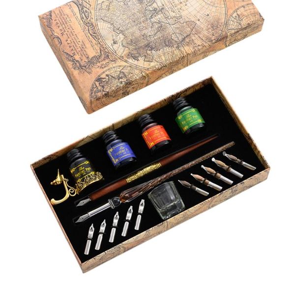 

vintage dip pens fountain writing ink 10 nibs pen holder gift box calligraphy drop