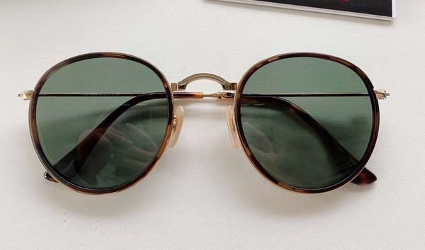 

round folding gold framed sunglasses classic green lens sunglasses uv400 protection with box, White;black