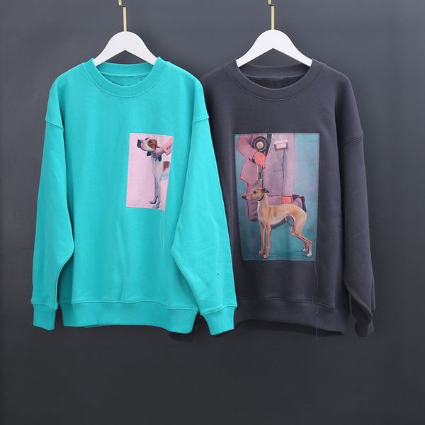 

2021 new camisola unisoutono e inverno novo fil de cachorro ilustrao remendo o pescoo manga longa pullovers casuais 97jp, Black