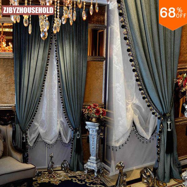 

blackout thick solid velvet curtain pure color luxury for bedroom black out luxurious drapery door bead curtains beaded curtain 210712